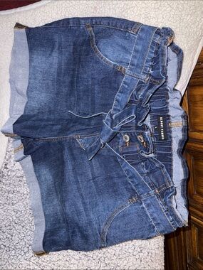 Denim Paperbag Waist Women’s Shorts - Dark Blue